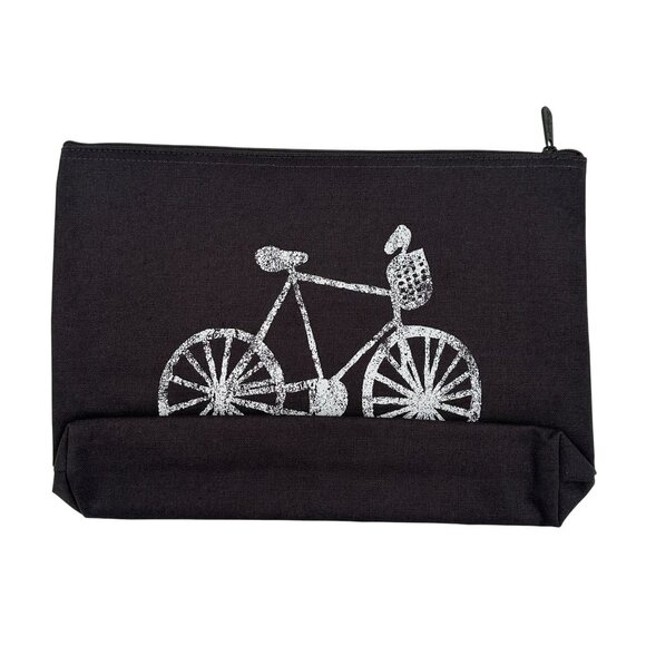 Thirty-One Black Zipper Pouch Bag With Silver Bicycle Print Design - Picture 1 of 4